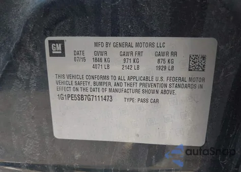 2016 Chevrolet Cruze Limited 1Lt Auto из США, поврежденный, VIN 1G1PE5SB7G7111473